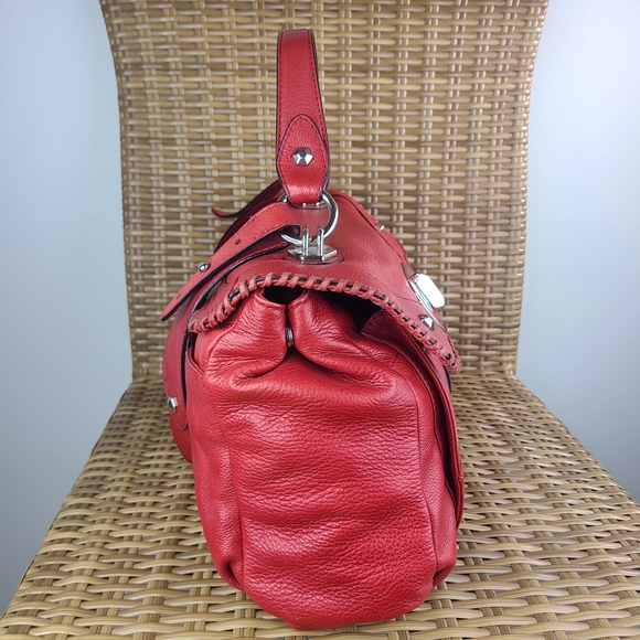 Oryany Red Pebbled Leather Shoulder Bag Satchel Purse Handbag Stud Accent - Picture 11 of 16